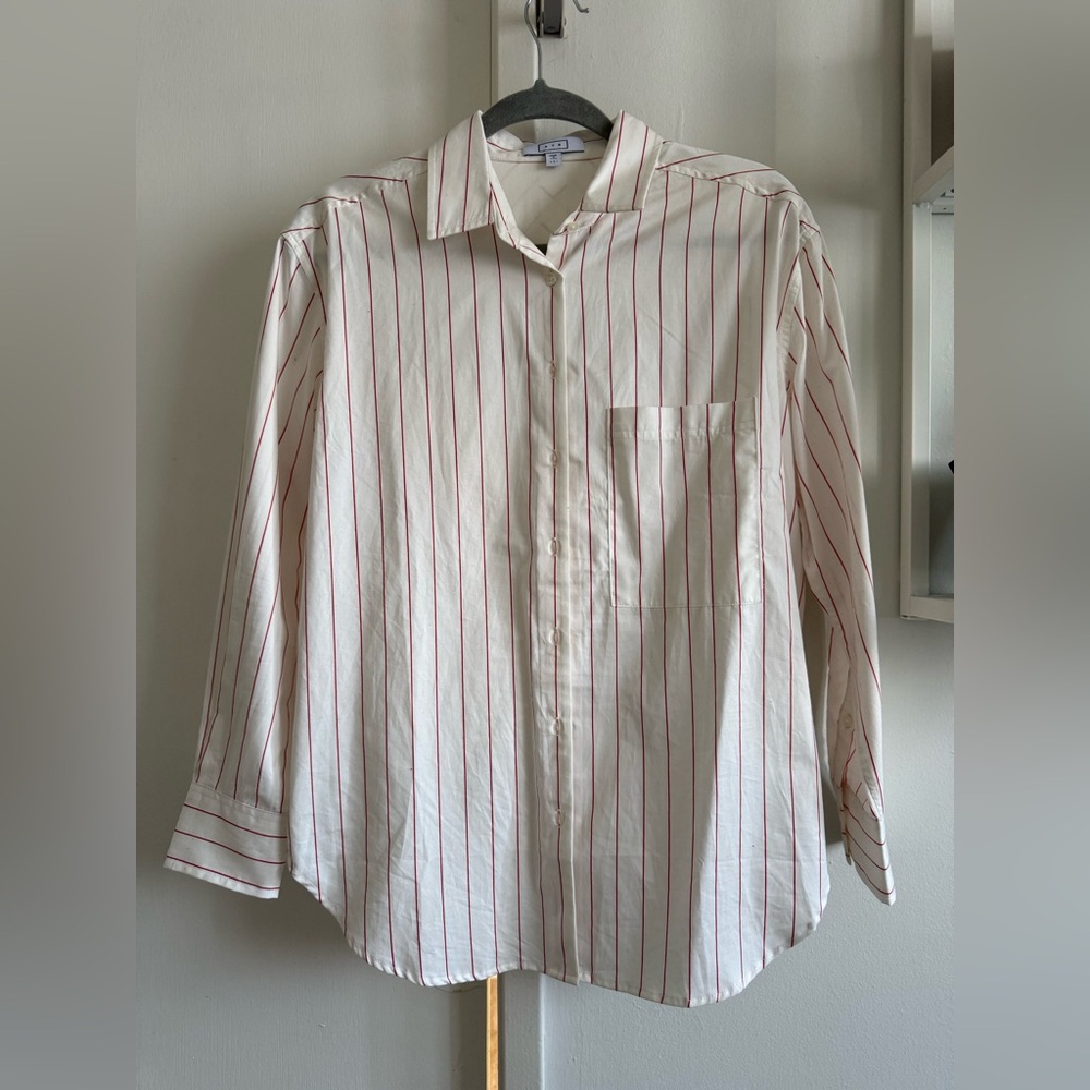 AYR White Button Down Shirt with Red Stripes